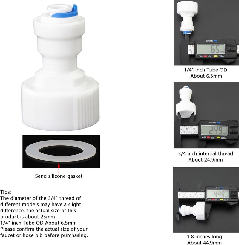 AimatRun 3/4 "internal and external threads to 1/4" outer diameter push in quick connect, reverse osmosis water filter hose double joint, pre purifier, water purifier, FNPT internal thread plastic adapter - Image 3